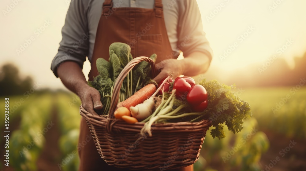 Farmer holding basket of produce