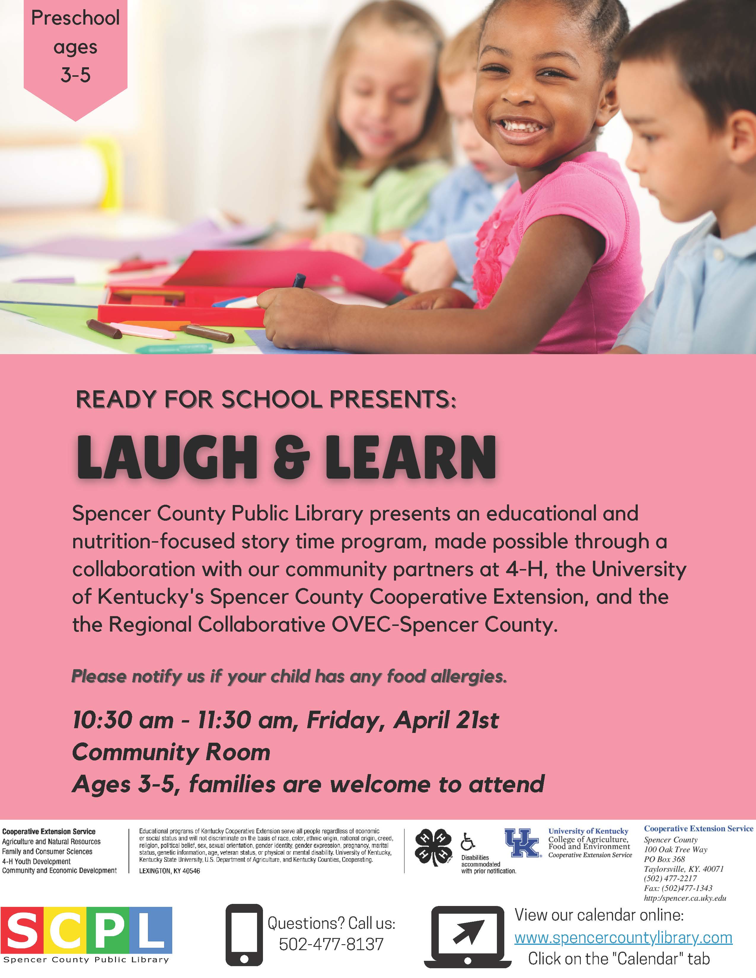 Pink flyer with smiling children with event details