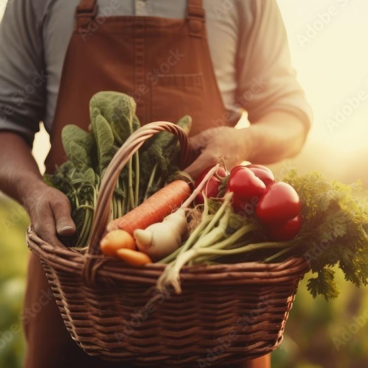 Farmer holding basket of produce
